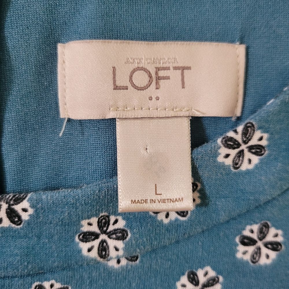 Ann Taylor LOFT Teal Roundneck Print Sleeveless Midi Length Dress - Picture 2 of 12